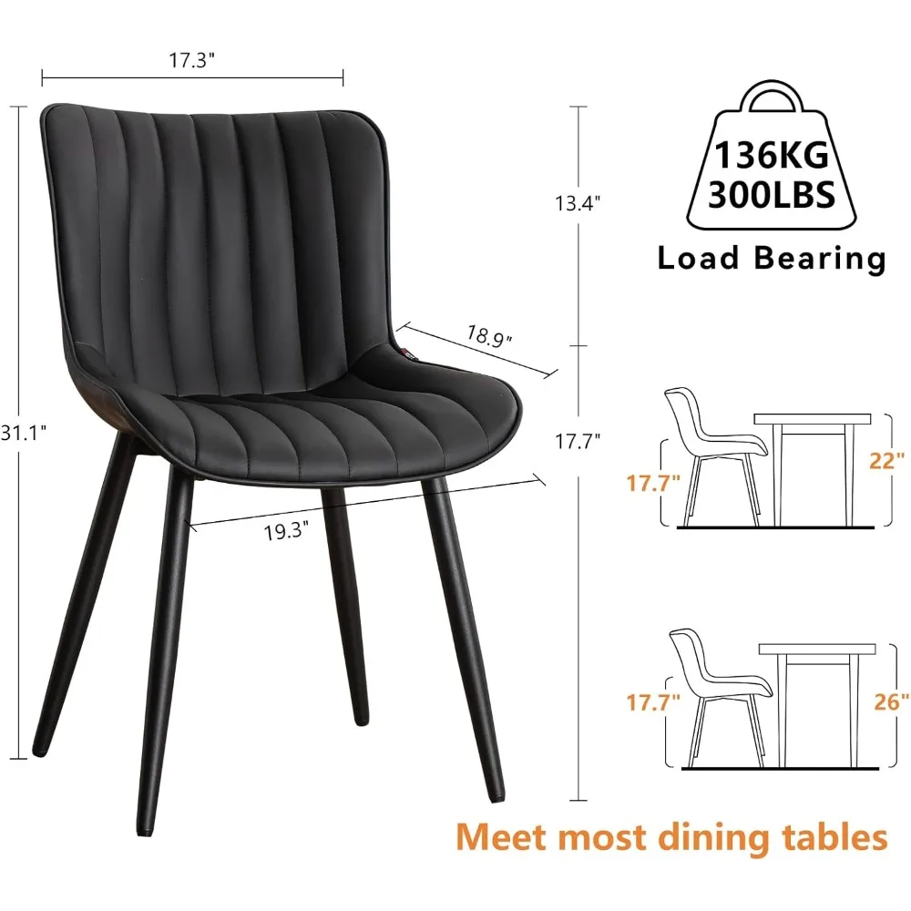 Faux Leather Upholstered Dining Chairs Set of 2, Mid Century Modern Minimalist Accent for Living Room