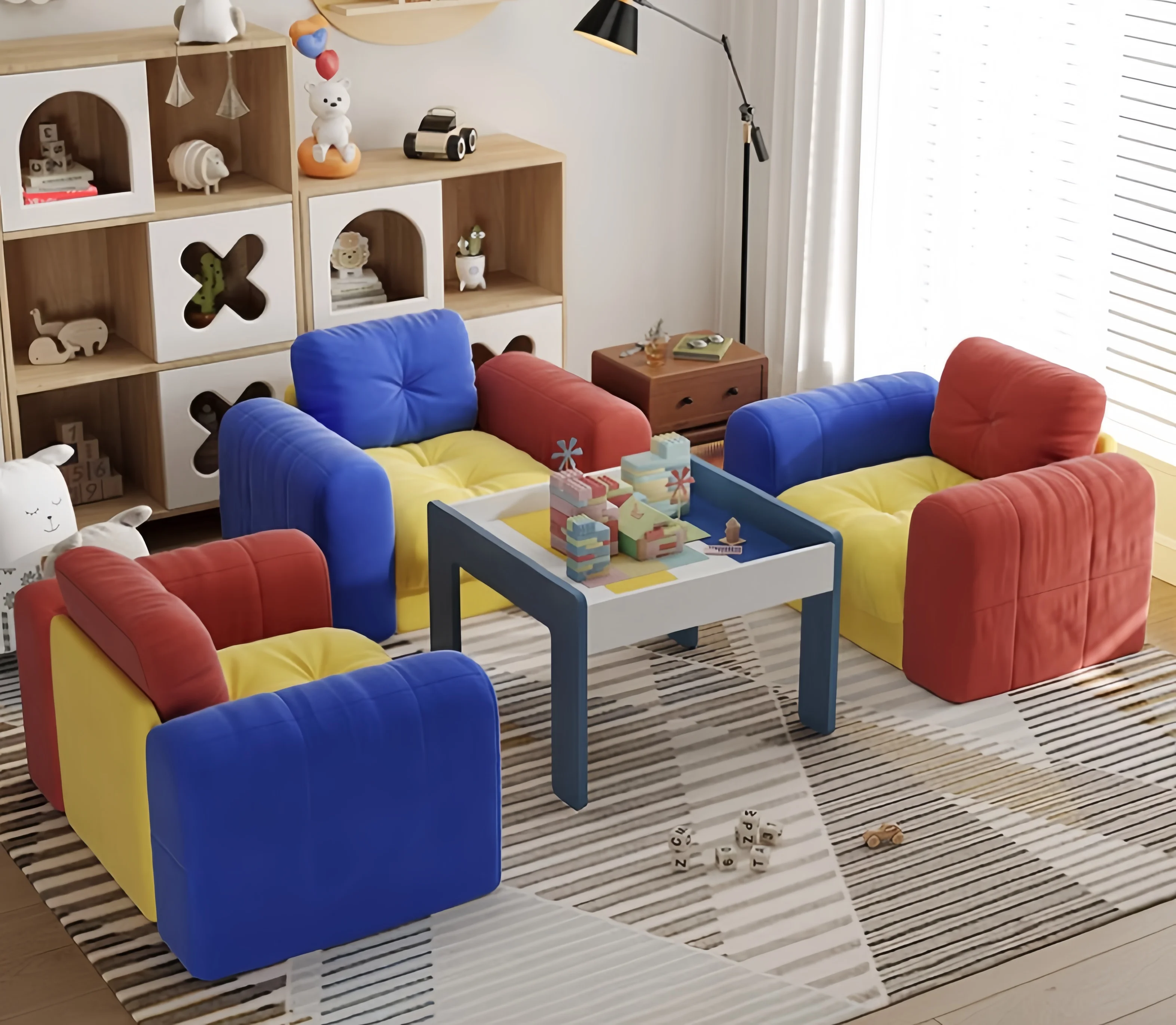 Modular Children's Sofa For Living Room Hotel Villa With Sponge Filled Colorful Upholstered Furniture