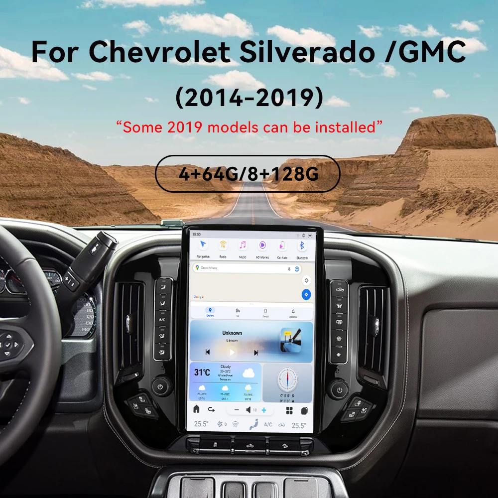 14.4 ''Android 13 สําหรับChevrolet Silverado /GMC 2014-2019 หน้าจอสัมผัสนําทางApple Carplayเครื่องเล่นมัลติมีเดีย 4Gรถวิทยุ