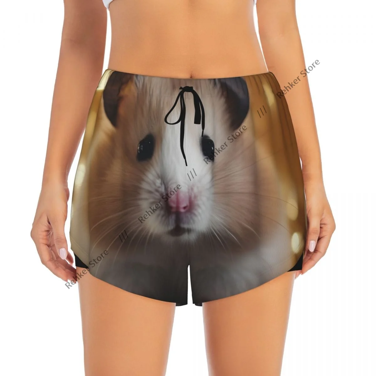 Hamster met lichte dubbellaagse, sneldrogende atletische shorts voor dames voor buiten, vrije tijd, hardlopen, fitness, workout, sport