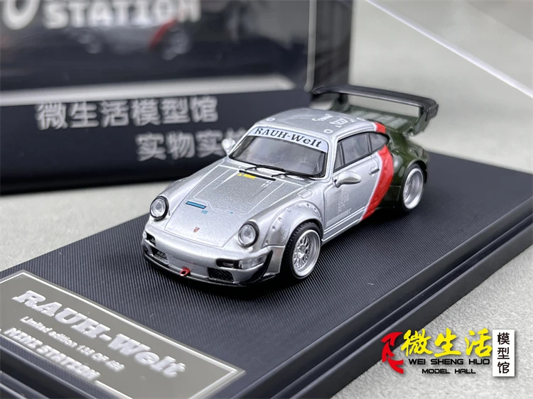 Mini Station 1:64 RWB 964 SAMURAI silver Collection die cast alloy car model decoration gift