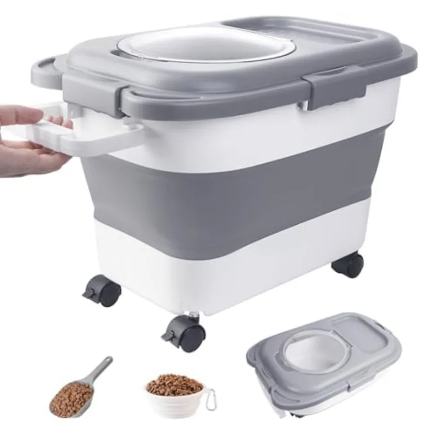 

15-23 Lbs Dog Food Storage Container Collapsible Dog Food Container with Airtight Lid Wheels Handle Large Cat Food Storage Cont