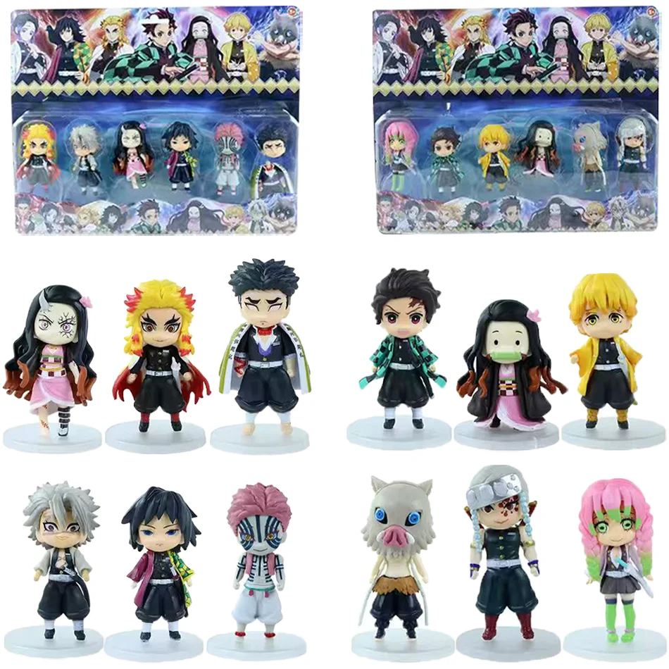 

6pcs/12pcs/Sets Q Posket Figure Wholesale Demon Slayer Mini Figurine Kimetsu No Yaiba Small PVC Dolls Desktop Decoration