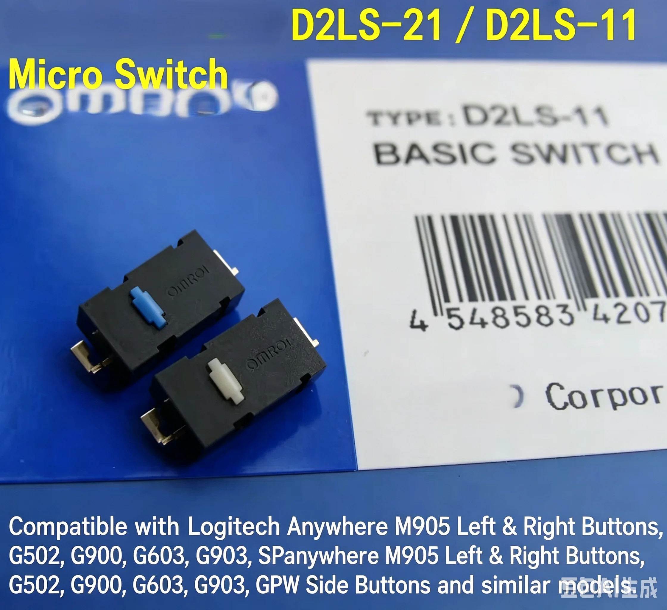 20pc-1pc OMROM D2LS-21 D2LS-11 2 Pin Micro Switch for Logitech G903 G502 G900 GPW M905 DeathAdder V3 Side Button Replacement