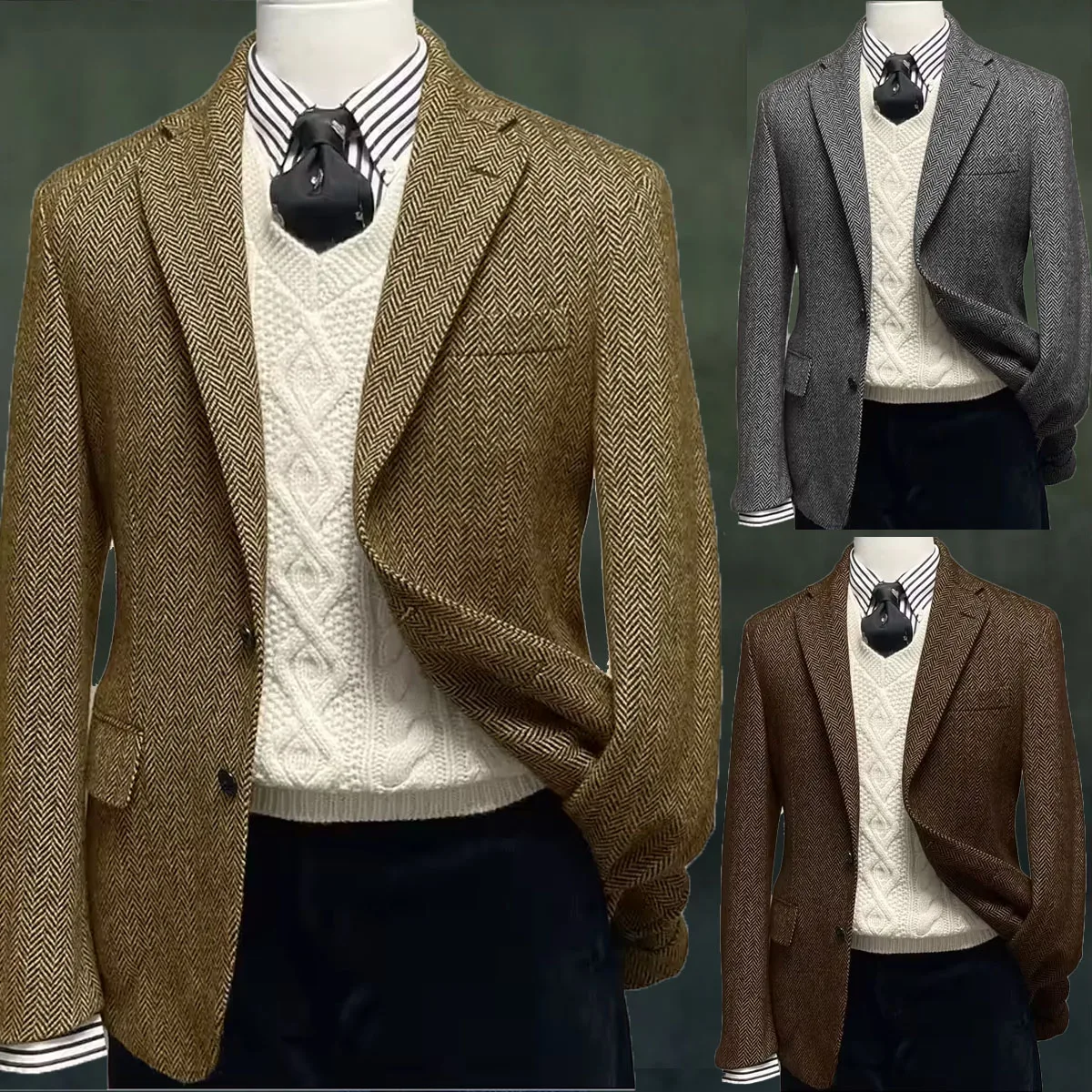 Giacca da uomo a spina di pesce monopetto moda casual slim fit comoda giacca elegante abito da lavoro cappotto da cerimonia