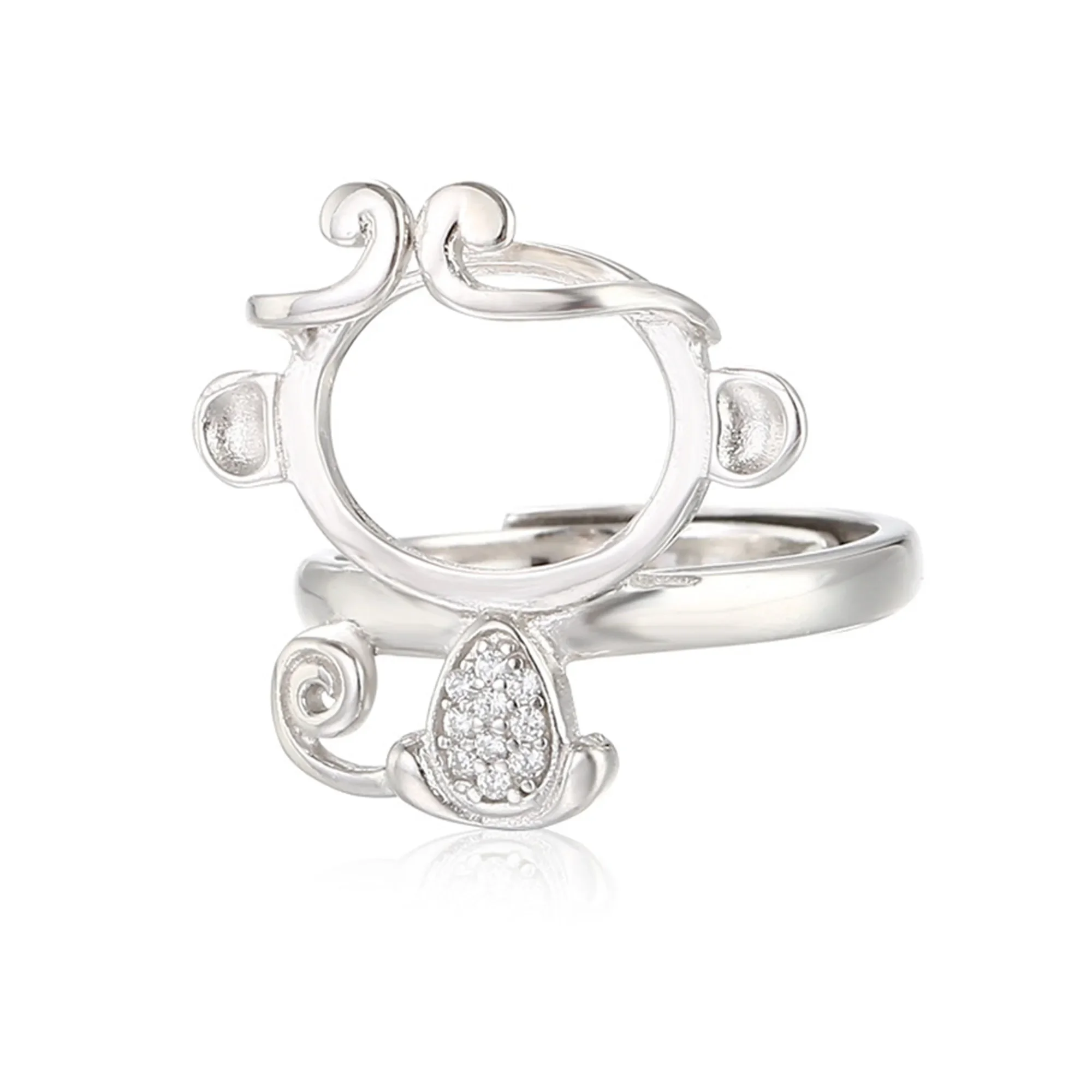 

Ring Blank for 12x15mm Oval Cabochons 925 Silver Zircon Adjustable Ring Setting