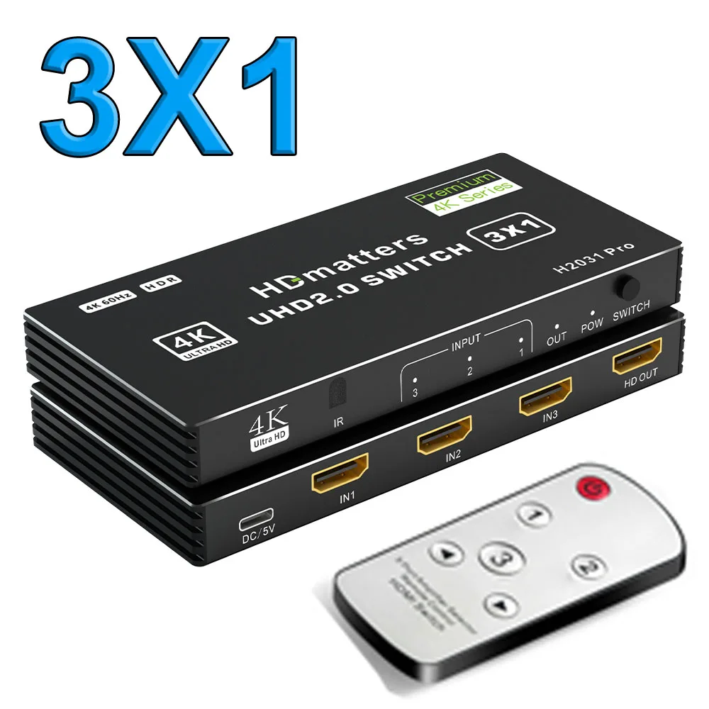 HDMI 2.0 Schakelaar 7 in 1 uit 4K 60Hz HDMI Schakelaar 5X1/4X1 HDR HDMI 2.0 Switcher afstandsbediening voor PS5 Xbox Series X NS Schakelaar PC 4K HDTV