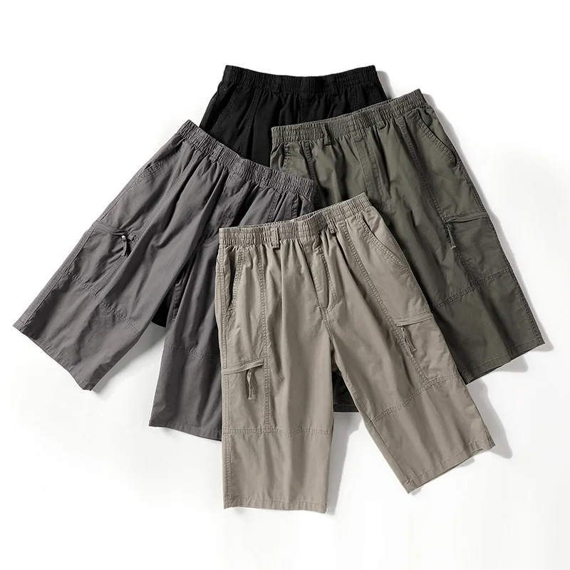 New Summer Men'S Fashion Versatile Shorts For Young Casual Loose Outdoor Sports Elastic Waist Thin Multi Pocket 7-Point Trousers