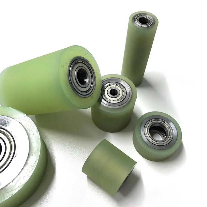 PU Polyurethane Coated Roller Unpowered Drum Driven Wheel Double Bearing Wear Resistant Rubber Conveyor Belt Diameter 60 70 80mm