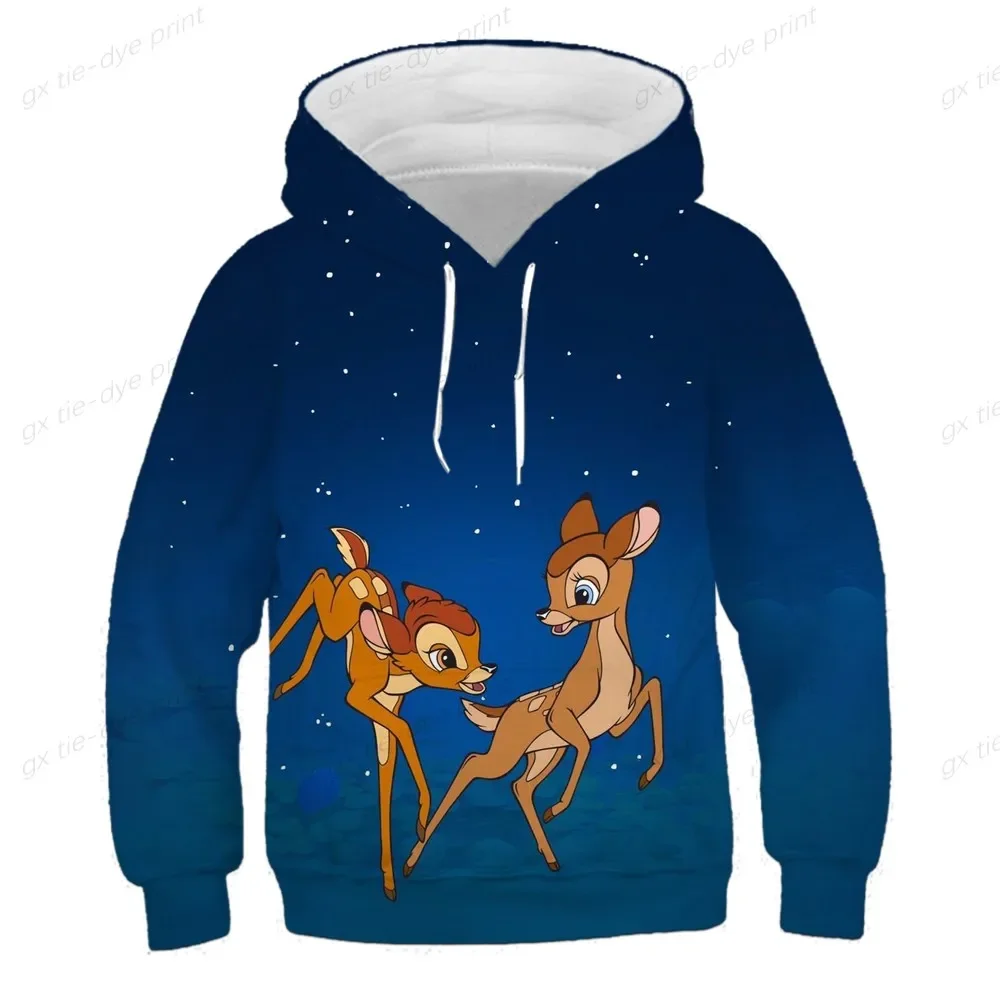 Children\'s Cute Deer Bambi Disney Cartoon Hoodie Boys And Girls Cotton Sweatshirt Children\'s Top Baby Jumper 2-16 Years Old