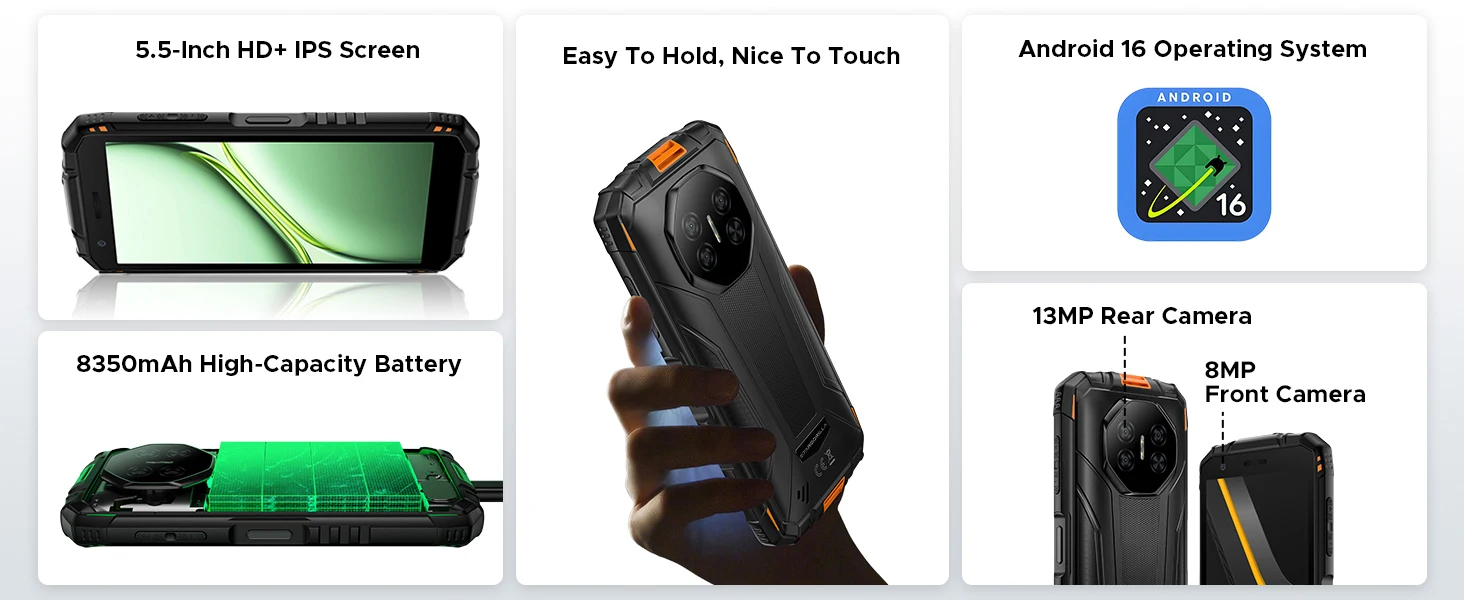 DOOGEE 5.5" Fire 3 Rugged Phone 12GB RAM(3+9) 64GB ROM 8350mAh Battery Android 16 Widevine L1 Google Pay Support Smart Phone NFC