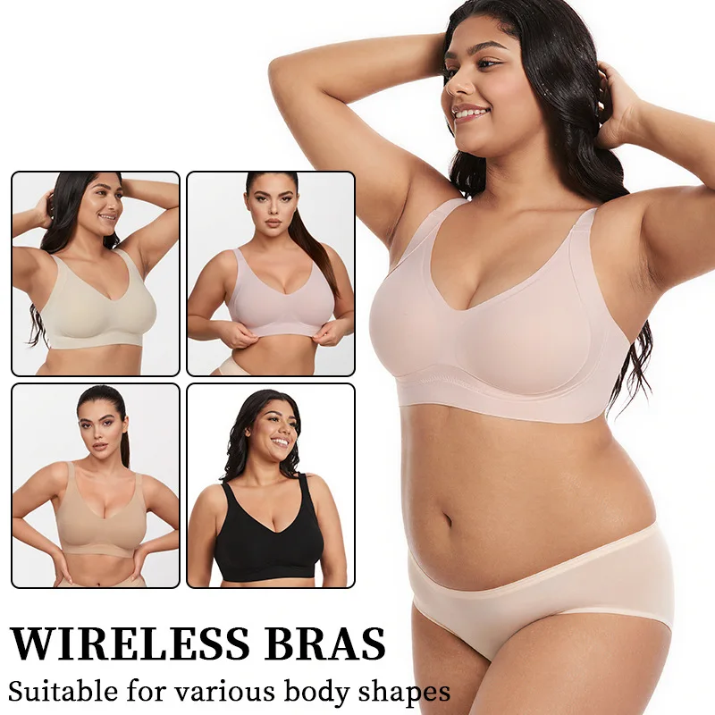 Womens Plus Size Jelly Bra Wire-Free and Seamless Push-Up Bra Breathable Soft Support Everyday Full Coverage Wireless Bra