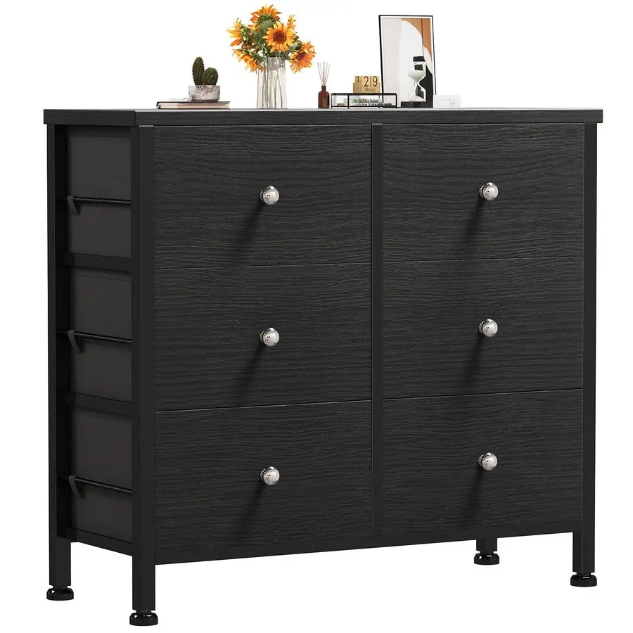 Black Dresser for Bedroom 6 Drawer Dressers amp Chests of Drawers Small Fabric Dresser Storage for Closet Modern