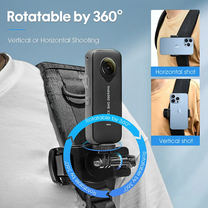 Backpack clip 360 degrees rotate firmly fixed bracket for dji pocket 2/osmo pocket / action 2 /gopro/insta360 action camera