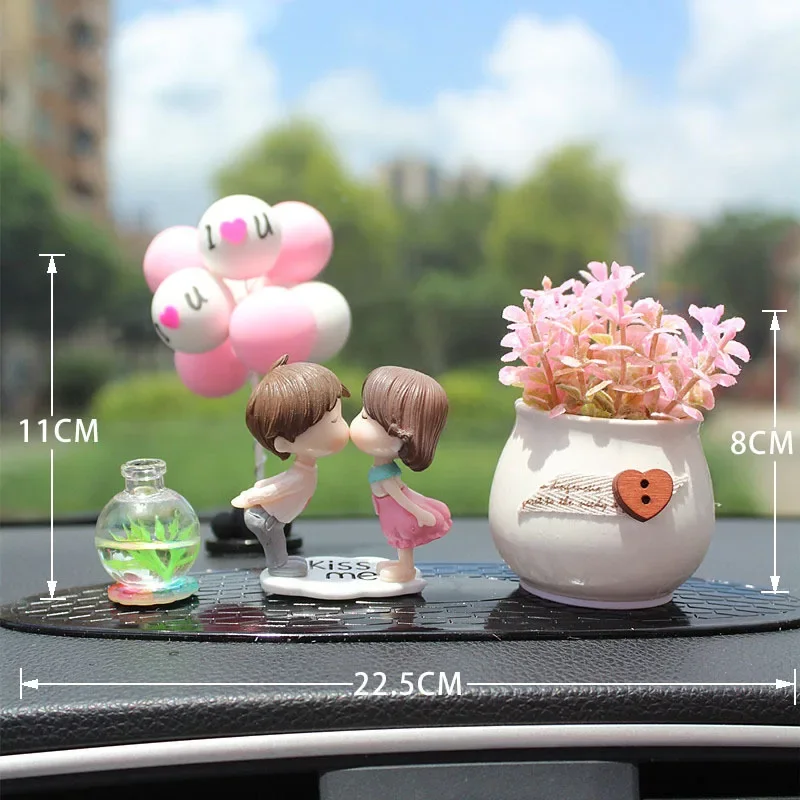 Kawaii Cartoon Car Decor Couple Diamond Kiss Luck Fruit Fragrance Cute Auto Interior Women Pink Dashboard Ornaments Accessories