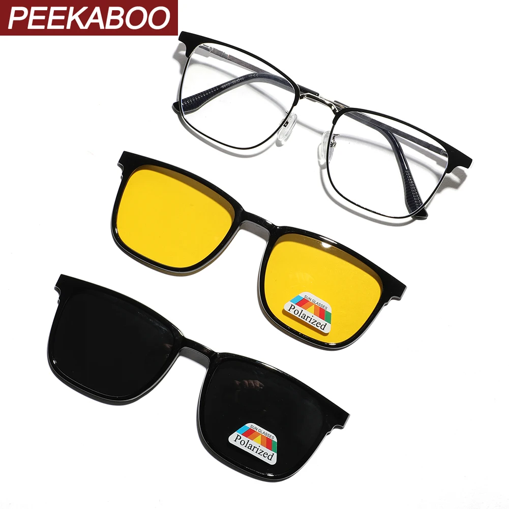 Peekaboo TR90 square sun glasses for women yellow black retro style polarzied sunglasses for men metal unisex clip on male uv400