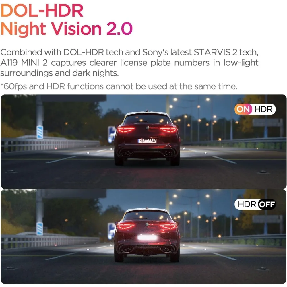 Dash Cam A119 Mini 2, STARVIS 2 Sensor, 2K 60fps/HDR 30fps Voice Control Car Dash Camera with 5GHz Wi-Fi GPS