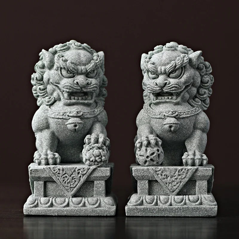Sandstone Kirin Mascot Sculptures and Figurines Chinese Characteristic Animals Home Room Office Wealth Luck Feng Shui Decor