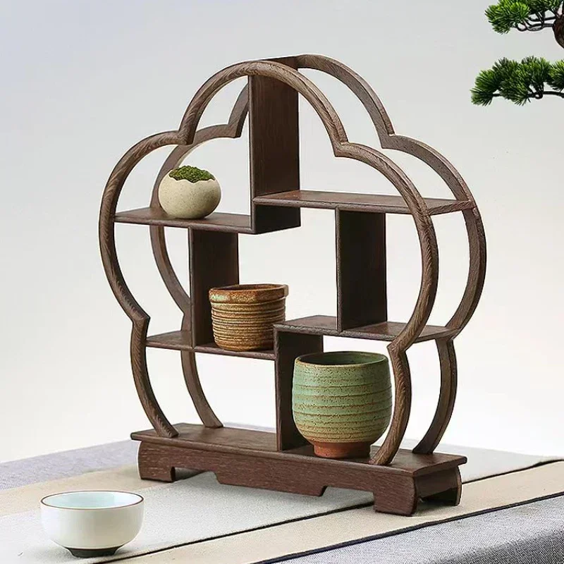 Chinese Style Handmade Vintage Decorative Stand Luxury Home Shelves Durable Desk Organizer with Classic Timeless Tea Display