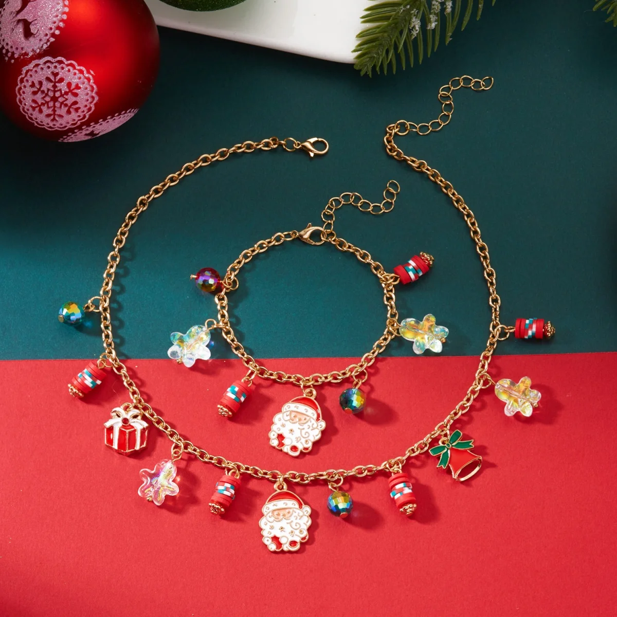 Weihnachten Schmuck Set Weihnachtsbaum Weihnachtsmann Socke Stern Geschenkbox Glocke Schneeflocke Hirsch Schneemann Halskette Armband Set für Frauen Männer