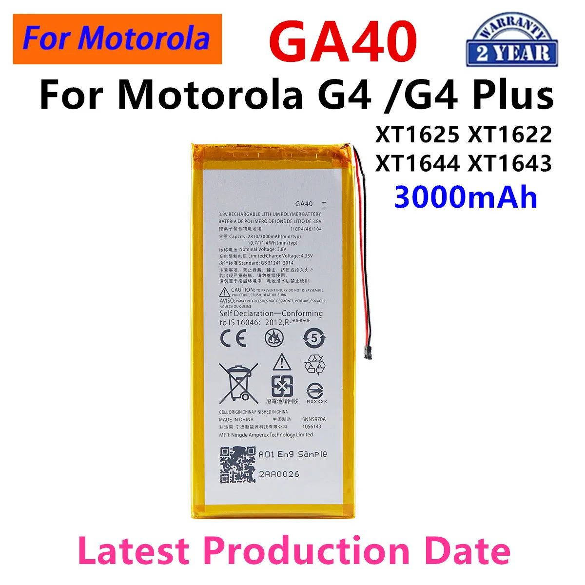 

100% Original GA40 3000mAh Battery For Motorola Moto G4 /G4 Plus XT1625 XT1622 XT1644 XT1643 Mobile phone Batteries