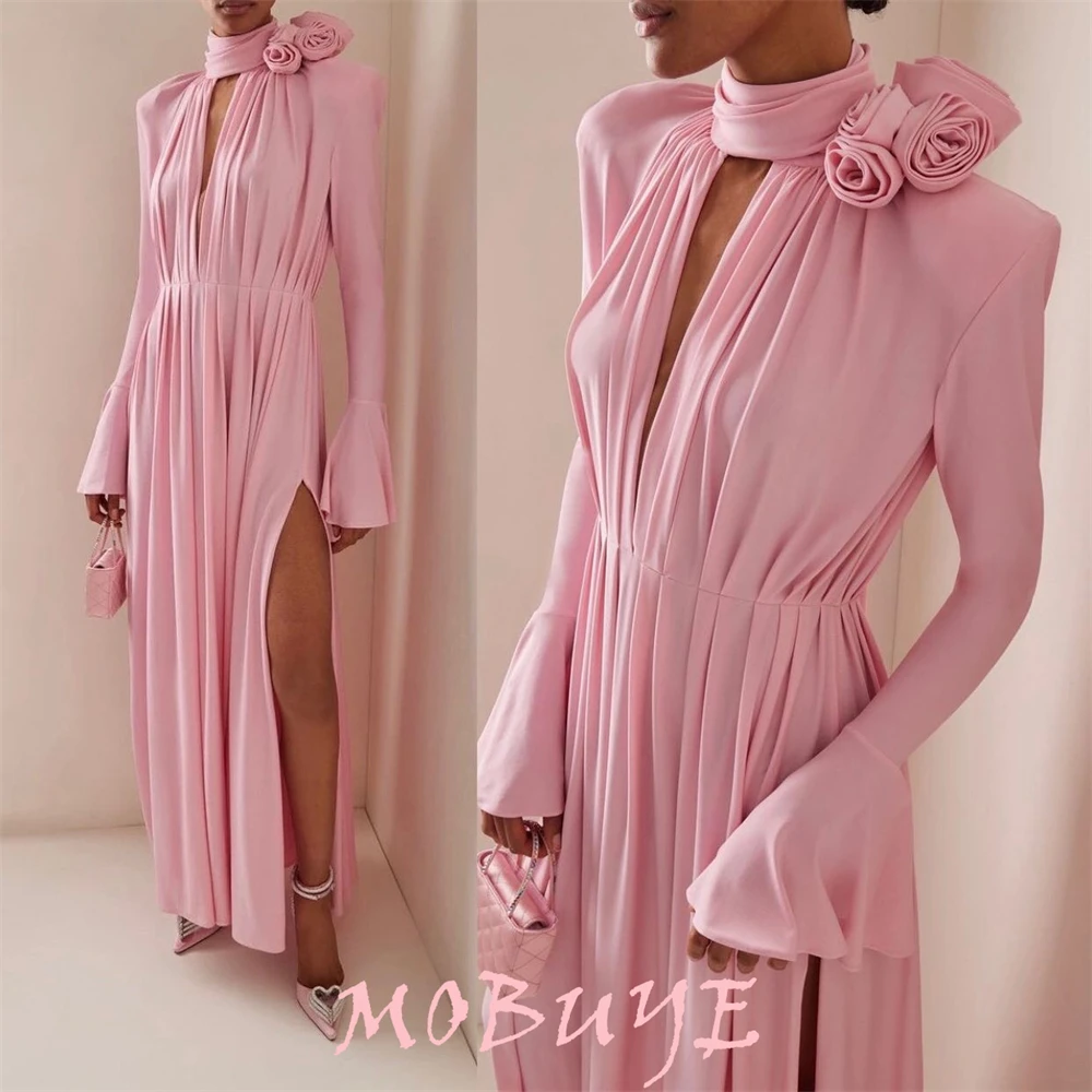 MOBUYE-Robe de Rhà col rond pour femme, manches longues, longueur rinçage, robe de soirée élégante, mode populaire, 2024