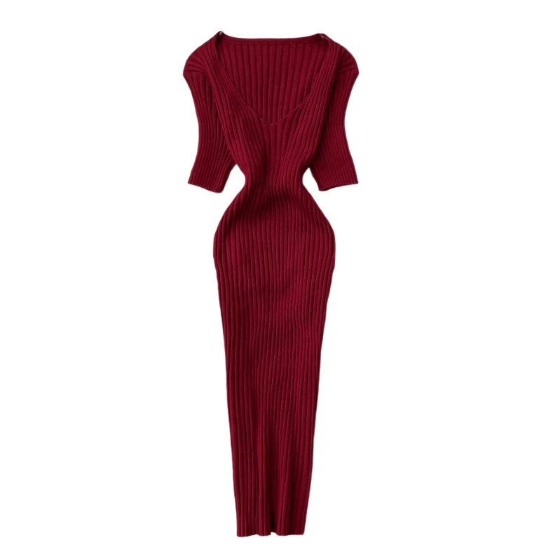Dames V-hals gebreide wikkelrok Dr Pure kleur zomer 2020 hoge taille ort Sve Midi Dr Koreaanse Sle
