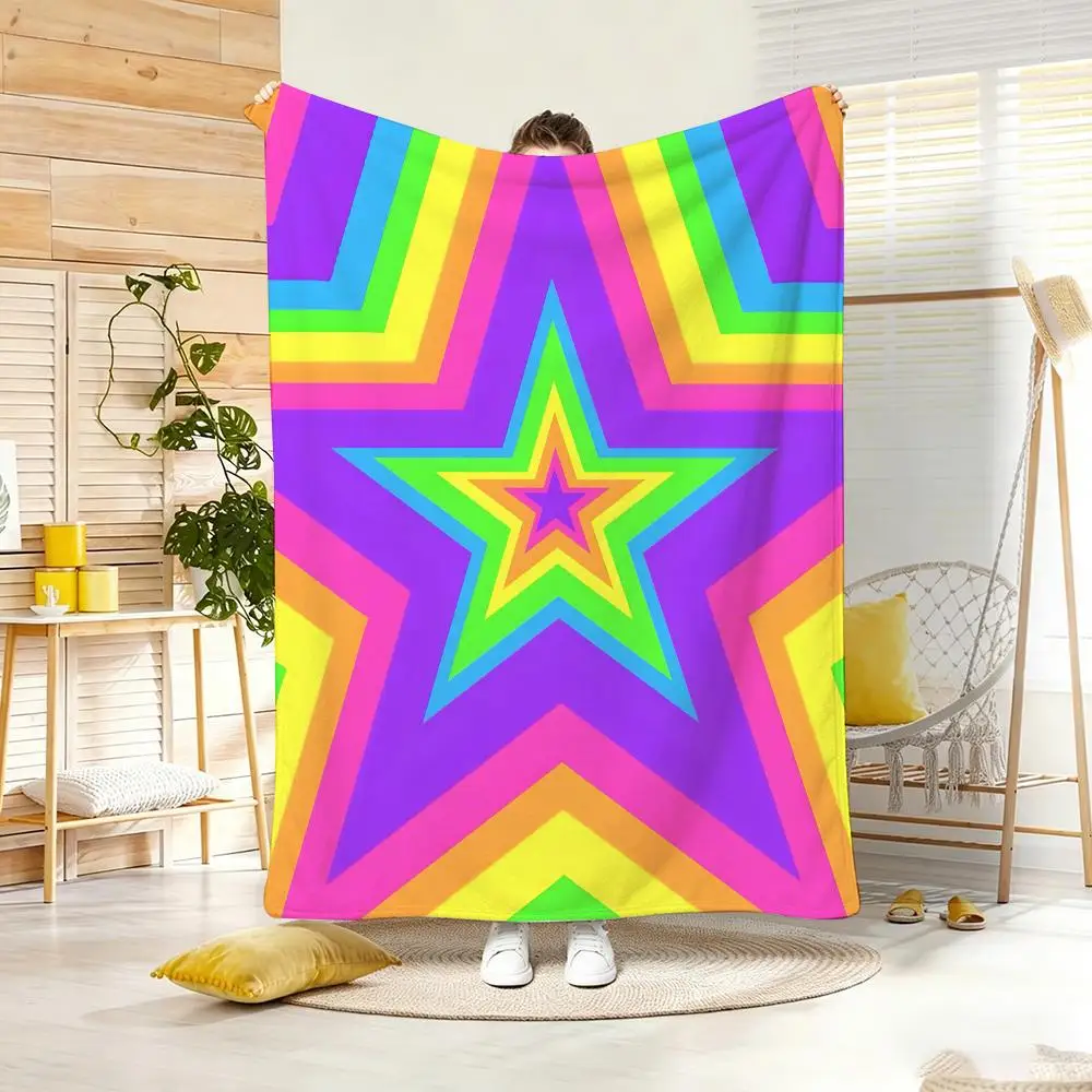 Trippy Style Psychedelic Concentric Star Throw Soft Warm Throw Blanket for Bedroom Living Room Bed Travel Camping Picnic Gift