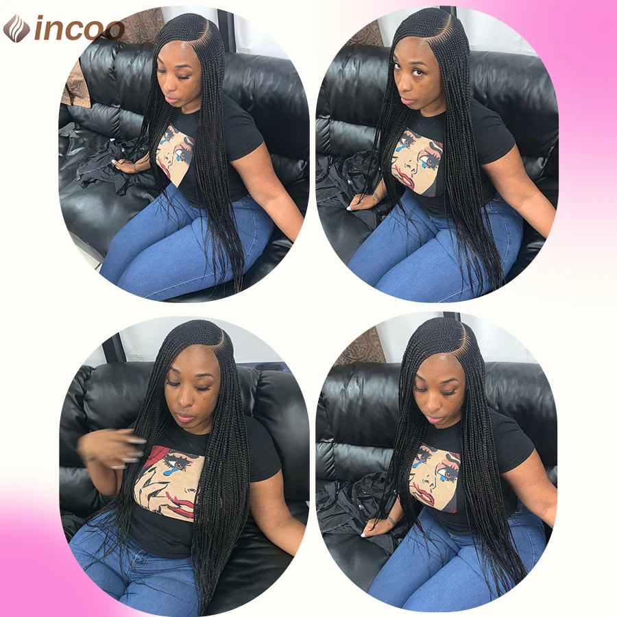 Синтетические кружевные плетеные парики Goddess для чернокожих женщин, боковая часть, косички, плетеный парик без узлов, косички с детскими волосами, 36 дюймов