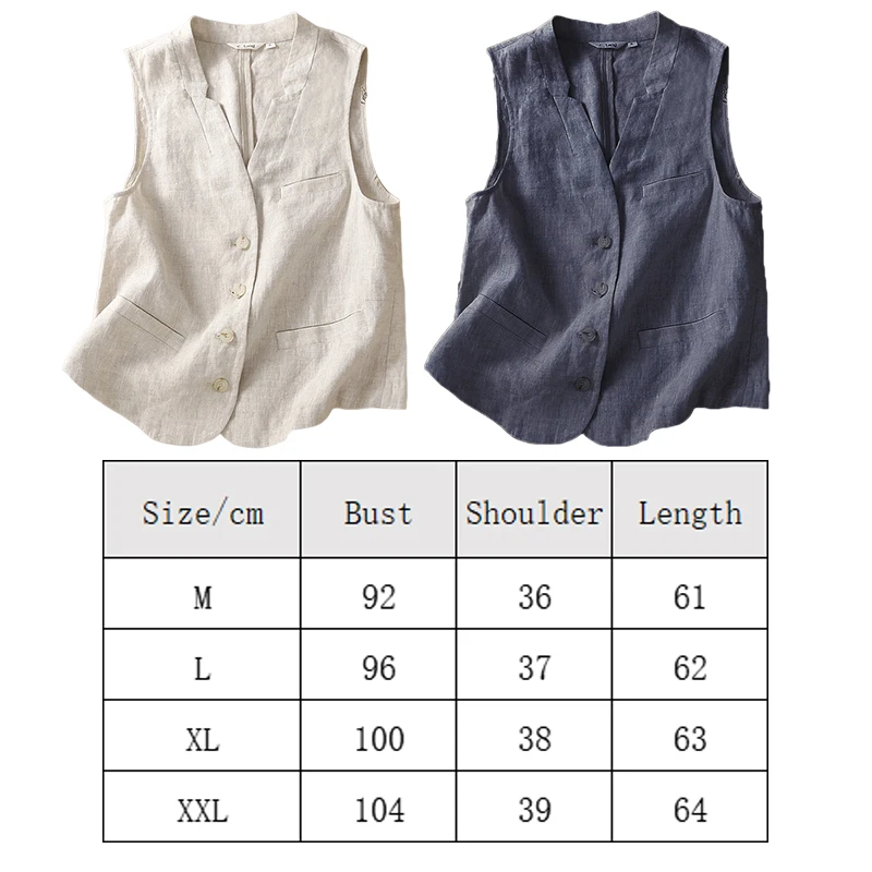 Women\'s Summer Cotton Linen Vest Casual Loose V-neck Sleeveless Jacket Coat Korean Style Fashion Elegant Casual Vest Top M-2XL