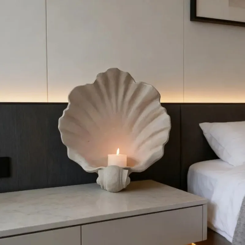 Shell Wall-mounted Candle Holder Resin Handicraft Candle Stand Shell Pendant Background Wall Scented Candlestick Home Decoration