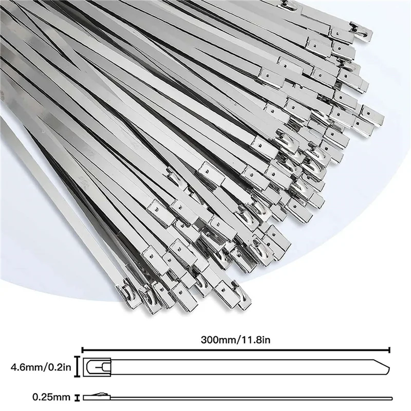 

AB46-Metal Zip Ties Heavy Duty Self-Locking Stainless Steel Cable Ties For Machinery, Vehicles, And More (11.8 Inch, 500Pcs)