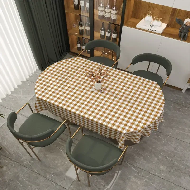 

White Plaid Geometric Printed Tablecloth, PVC Table Cover, Farmhouse Waterproof, Dining Table, 53 Inches, Modern Style, 200cm