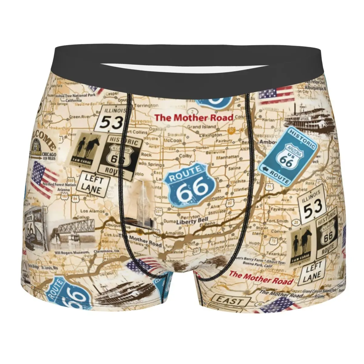 

Custom Novelty Mother Road Route 66 Boxers Shorts Panties Men's Underpants Stretch America's Highway Briefs Underwear