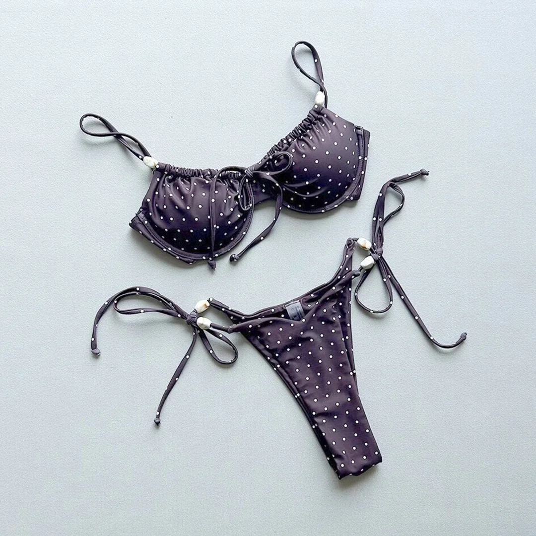 2026 Bügelfreier, geraffter Bikini, Damen-Badeanzug, zweiteiliger Bikini-Set, hoch geschnittene Beine, Badebekleidung, Badeanzug, Schwimmbikini V7931 – Detail 9