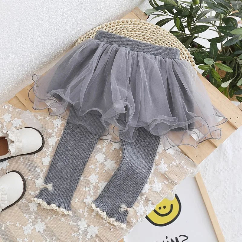 Girls Bottoming Pants Mesh False Two-Piece Dress Pants in the Spring and Fall Models of Small Children Fashion Versatile Pants