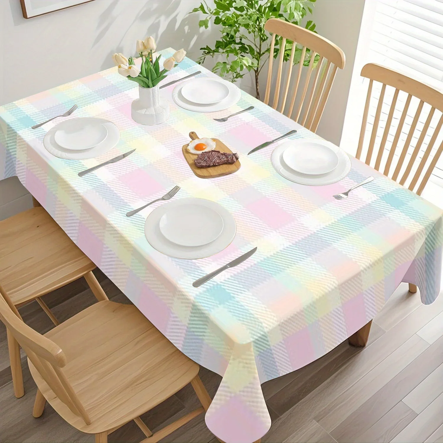 Rectangular Pastel-colored diamond-pattern tablecloth, polyester rectangular tablecloth