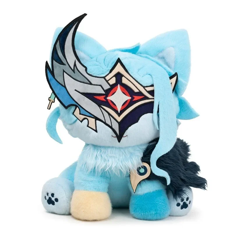 Genshin Impact Catified Arlecchino Plush Toy Light Blue Cat Form Soft Fluffy Stuffed Doll for Game Fans Home Decor Gifts