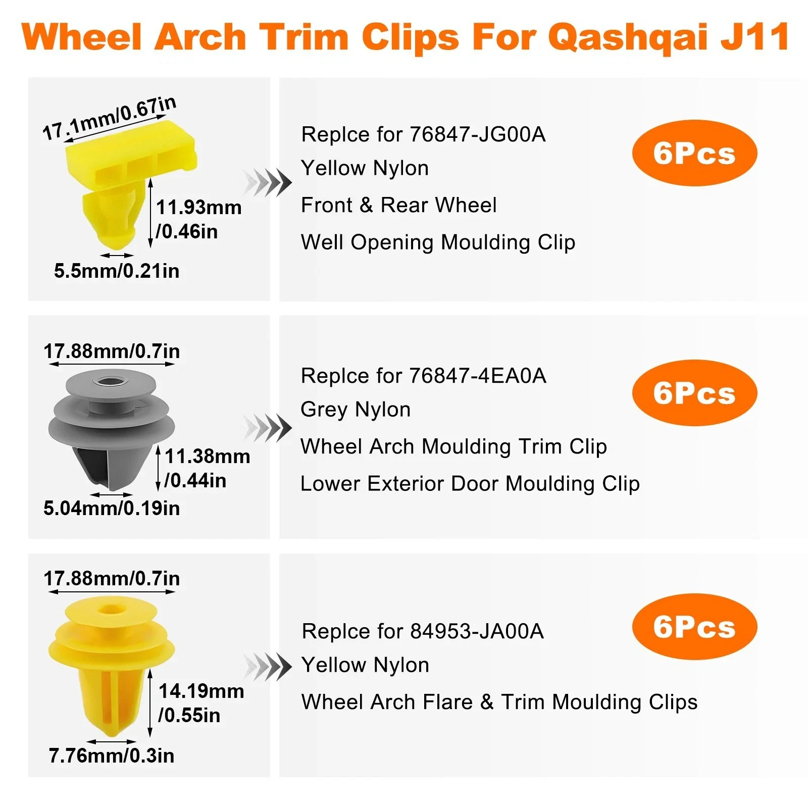 18Pcs Front Wheel Arch Trim Clips Car Exterior Flare Horn Fastener Clip Accessories 84953JA00A For Nissan Qashqai J11 2014-2021