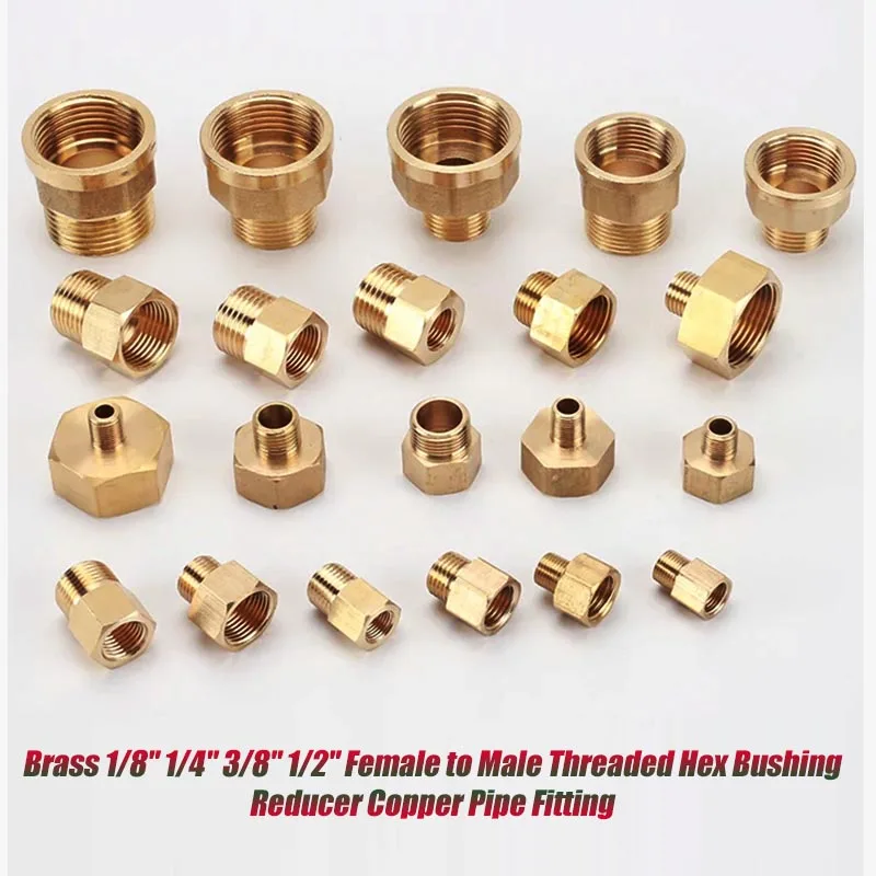 Encaixes de tubulação do bocal sextavado, rosca fêmea x macho, junções do reparo do conector, redutor bucha sextavada, bronze, 1,8 ", 1,2", 3,4 ", 1,8", 1,8 ", 3,4", 1Pc