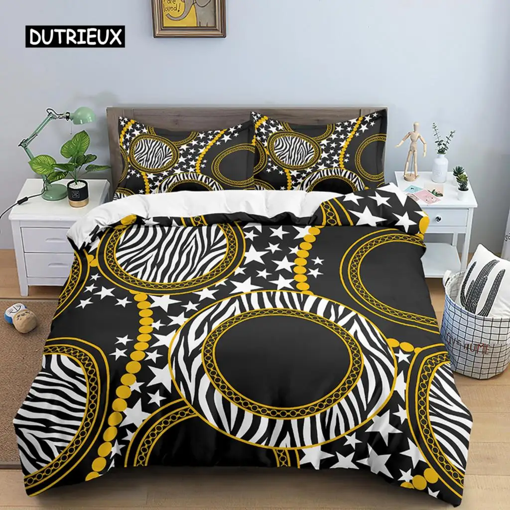

Gold Chain Printed Duvet Cover Set Twin 2/3 Pcs Luxury Bedding Set King Queen Size Quilt Cover Microfiber Nordic Comforter Cover