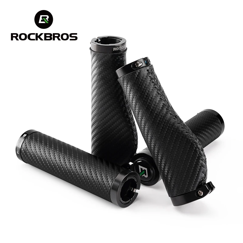 ROCKBROS MTB Bicycle Grips Leather Shockproof Anti-Slip Bicycle Grips Ergonomic PVC Waterproof Dustproof Handle Plug Bike Grips