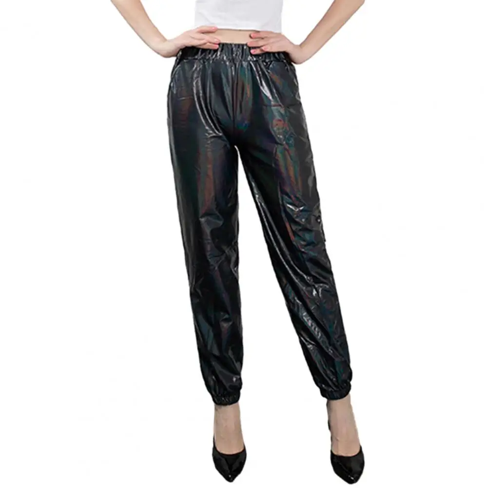 Women Harem Trousers Ladies Pants Stylish Women's High Waist Hip Hop Harem Trousers Slim Fit Clubwear with Glossy for Stage