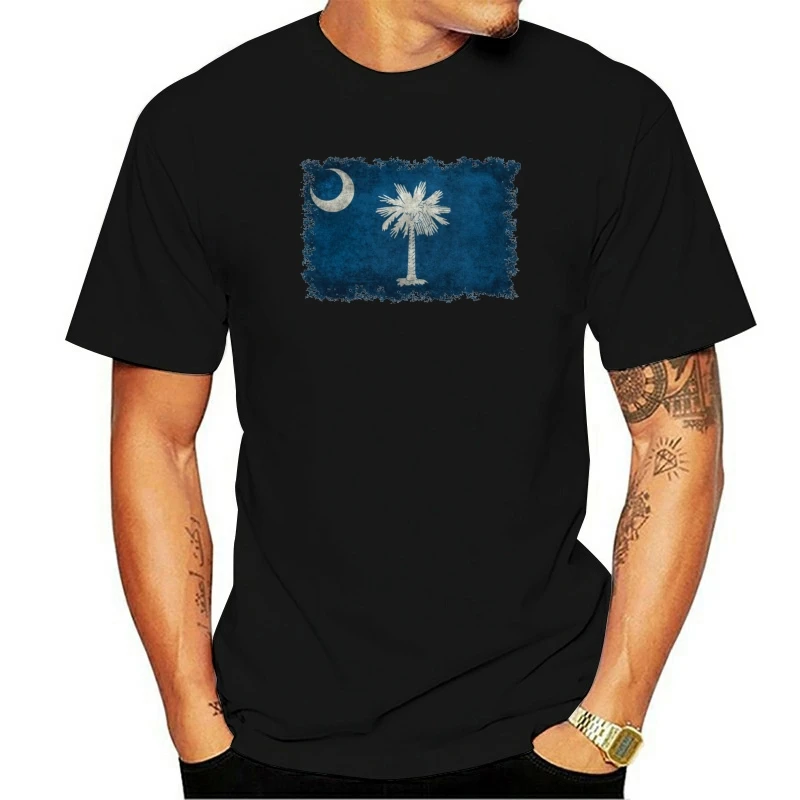 

High Quality Custom Tops Shirt Funny Short Sleeve Men's T Shirts Vintage South Carolina Flag Map Graphic T-Shirts For Adult