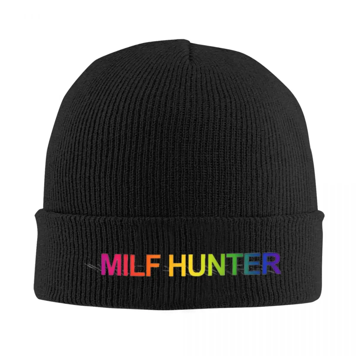 Milf Hunter Rainbow Word Art Knit Hat Beanie Winter Hat Warm Hip-hop Cap Men Women