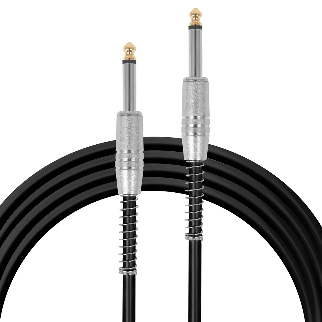 Black Leather Silver Head with Spring 6.35mm Guitar Effects Cable No Noise Shielded Bass Cable 3M/5M/10M Connection Cable