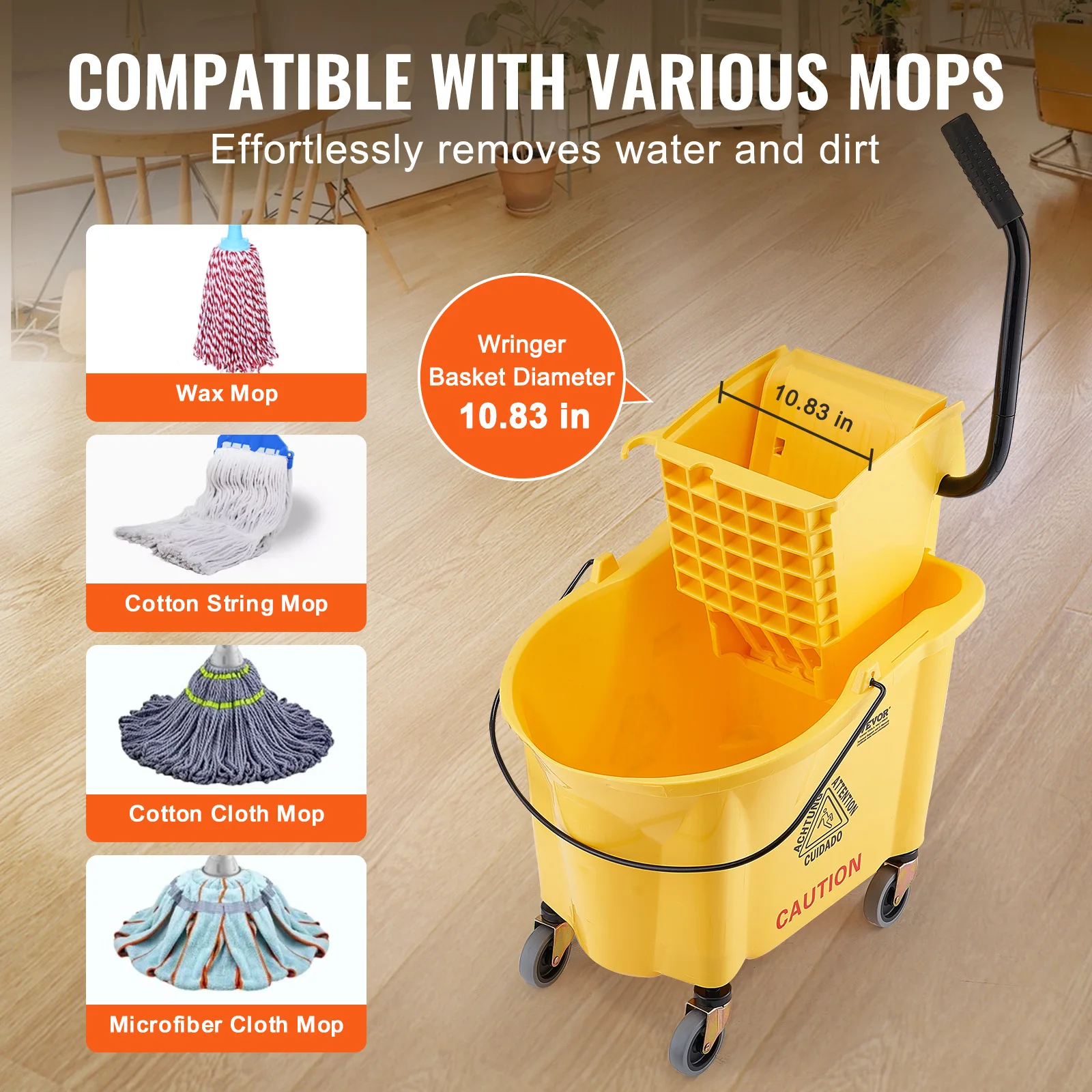 VEVOR Mop Bucket with Wringer Commercial Mop Bucket with Side Press Wringer for Professional Industrial Business Floor Cleaning