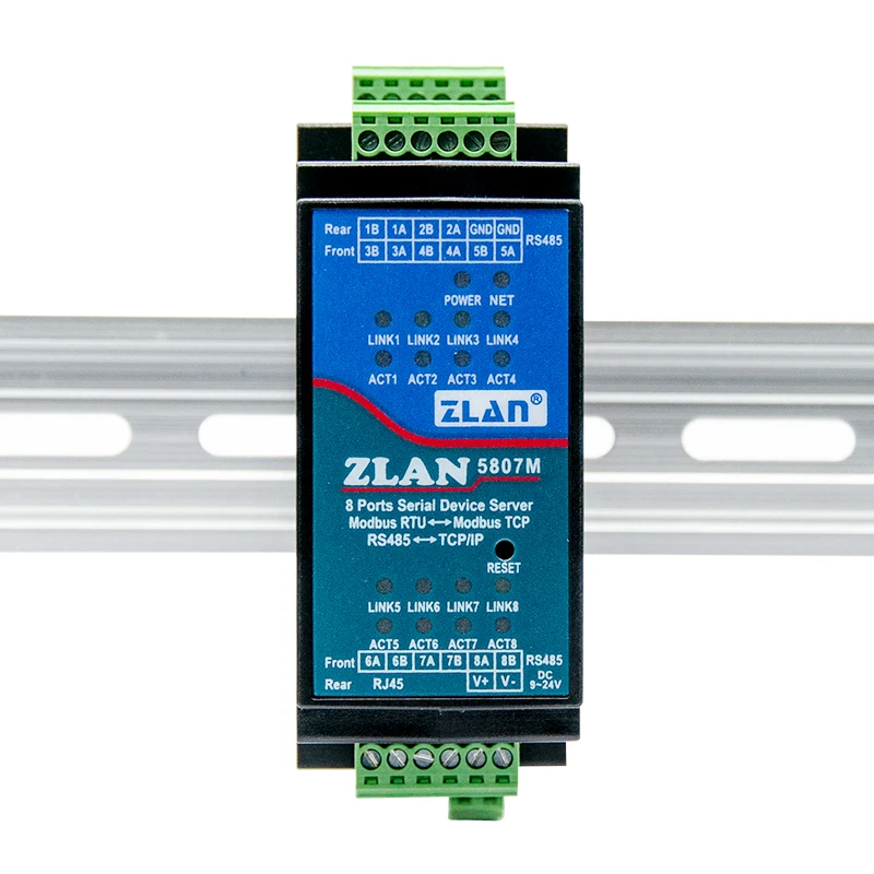 8 port rj45 serial server RS485 Rail-Mount guide IoT converter 485 to Ethernet