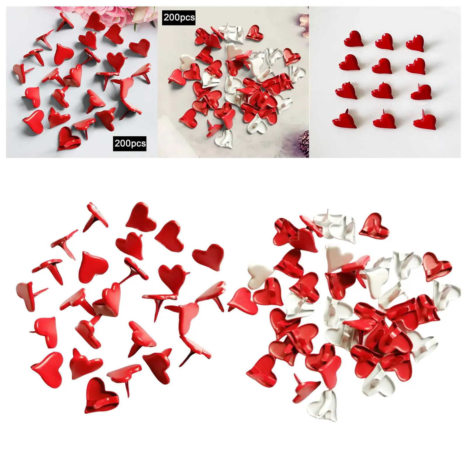 200Pcs Metal Mini Brads Handmade Embellishment Decorative Heart Shaped Paper Fasteners for Scrapbook Crafts Supplies Accessories