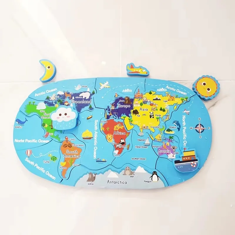 Mapa mundi banheira cognitiva quebra-cabeça do bebê chuveiro brinquedo de banho para crianças banheiro banho atividade brinquedos educativos 3 4 5 ano